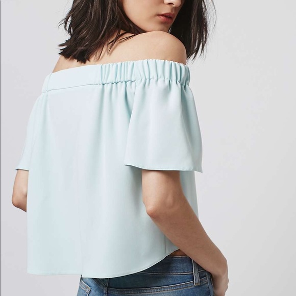 Topshop | Blue Structured Bardot Top - Picture 7 of 7